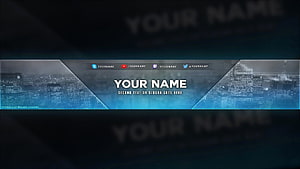 Modern Blue Cityscape YouTube Banner Template with Social Media Icons HD wallpaper
