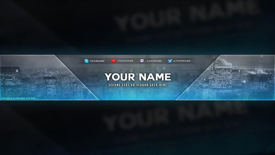 Modern Blue Cityscape YouTube Banner Template with Social Media Icons HD wallpaper