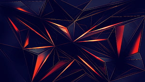 Geometric Abstract Art with Glowing Red and Gold Lines on Dark Blue Background HD wallpaper
