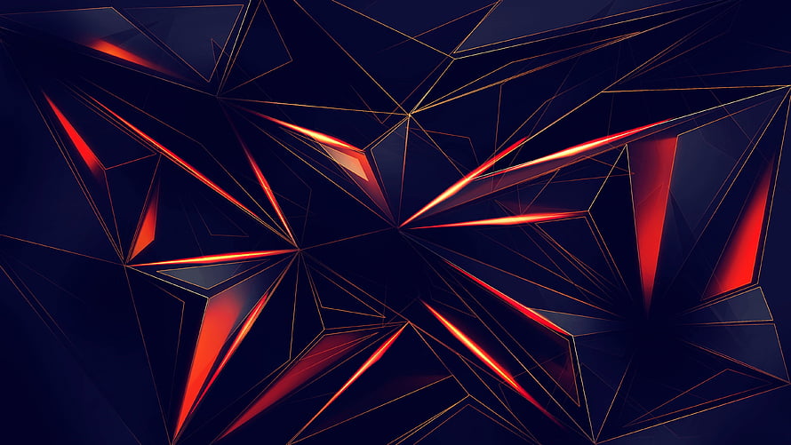 Geometric Abstract Art with Glowing Red and Gold Lines on Dark Blue Background HD wallpaper