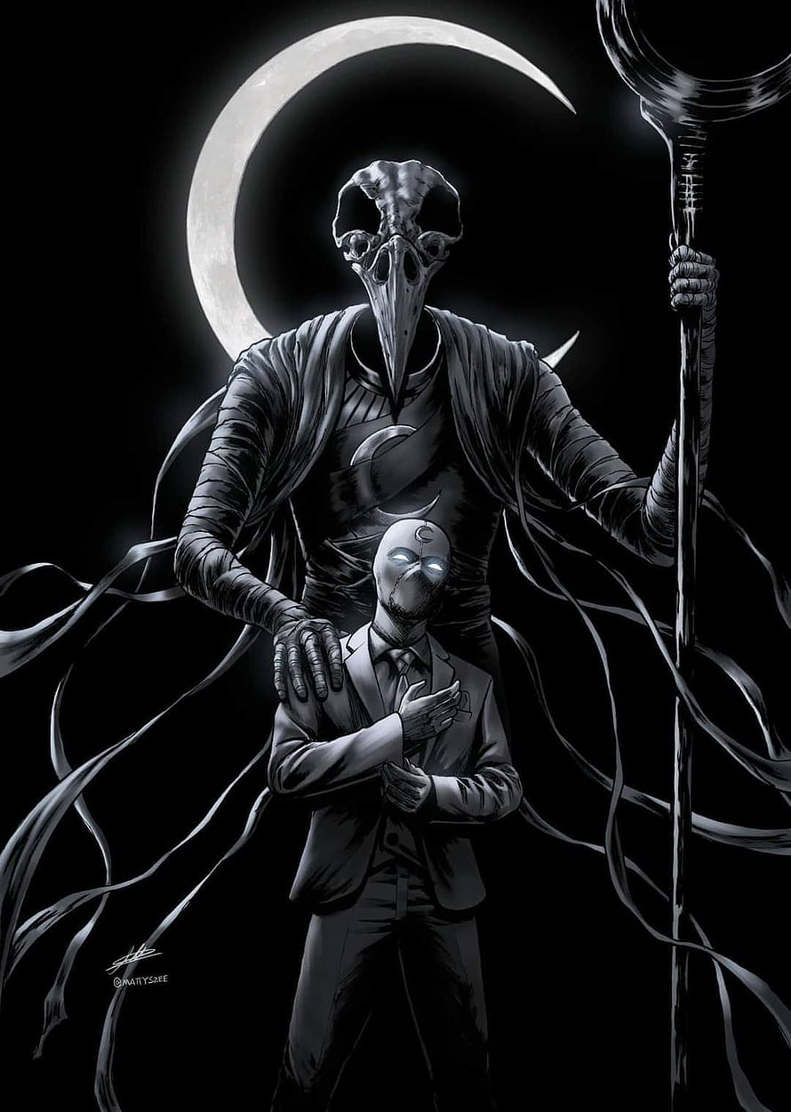 Moon Knight and Khonshu Dark Fantasy Illustration with Crescent Moon and Scythe HD phone wallpaper