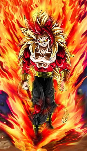 Omni God Goku Super Saiyan 4 Anime Character Artwork with Fiery Aura HD phone wallpaper