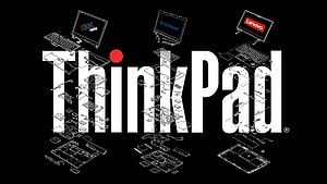 Lenovo ThinkPad Exploded View Logo with Technical Component Diagrams on Black Background HD wallpaper