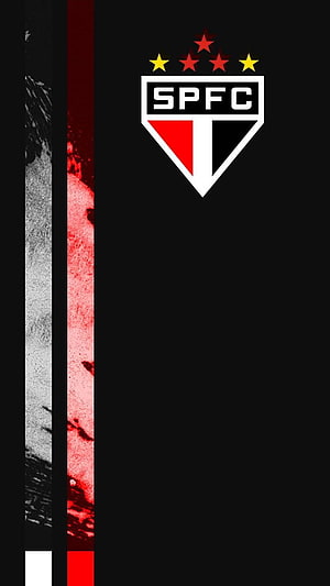Sao Paulo FC Official Club Crest on Black Background with Red and White Accents HD phone wallpaper