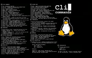 Linux Command Line Reference Guide with Tux Penguin Illustration HD wallpaper