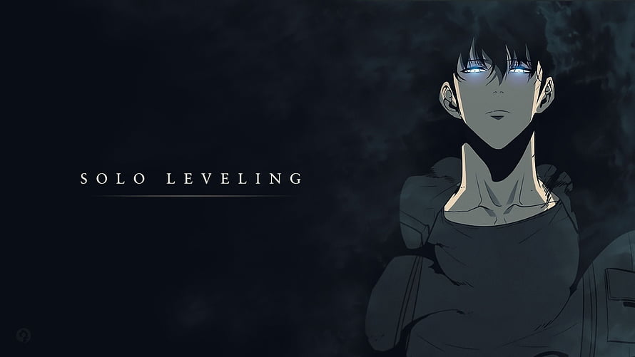 Solo Leveling Anime Character Portrait with Glowing Blue Eyes in Dark Atmosphere HD wallpaper