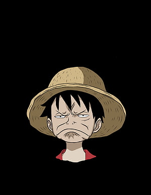 Disappointed Monkey D. Luffy Portrait in Straw Hat and Red Shirt on Black Background HD phone wallpaper