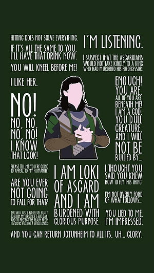 Loki of Asgard Quotes Poster Featuring Iconic Marvel Character Lines HD phone wallpaper
