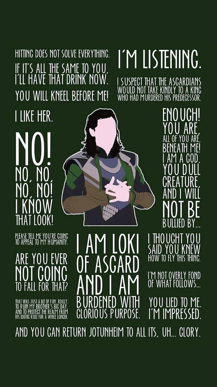 Loki of Asgard Quotes Poster Featuring Iconic Marvel Character Lines HD phone wallpaper