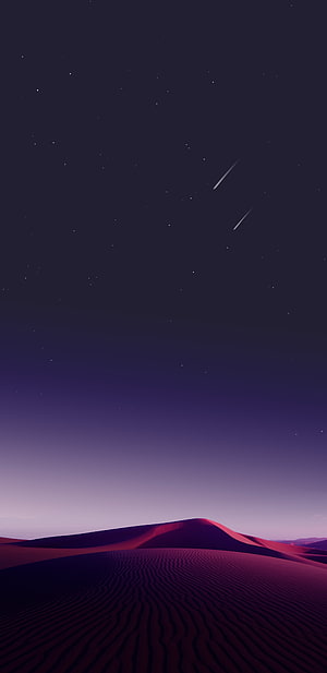 Purple Desert Dunes Under a Starry Night Sky with Shooting Stars HD phone wallpaper