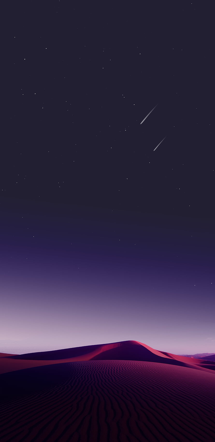 Purple Desert Dunes Under a Starry Night Sky with Shooting Stars HD phone wallpaper