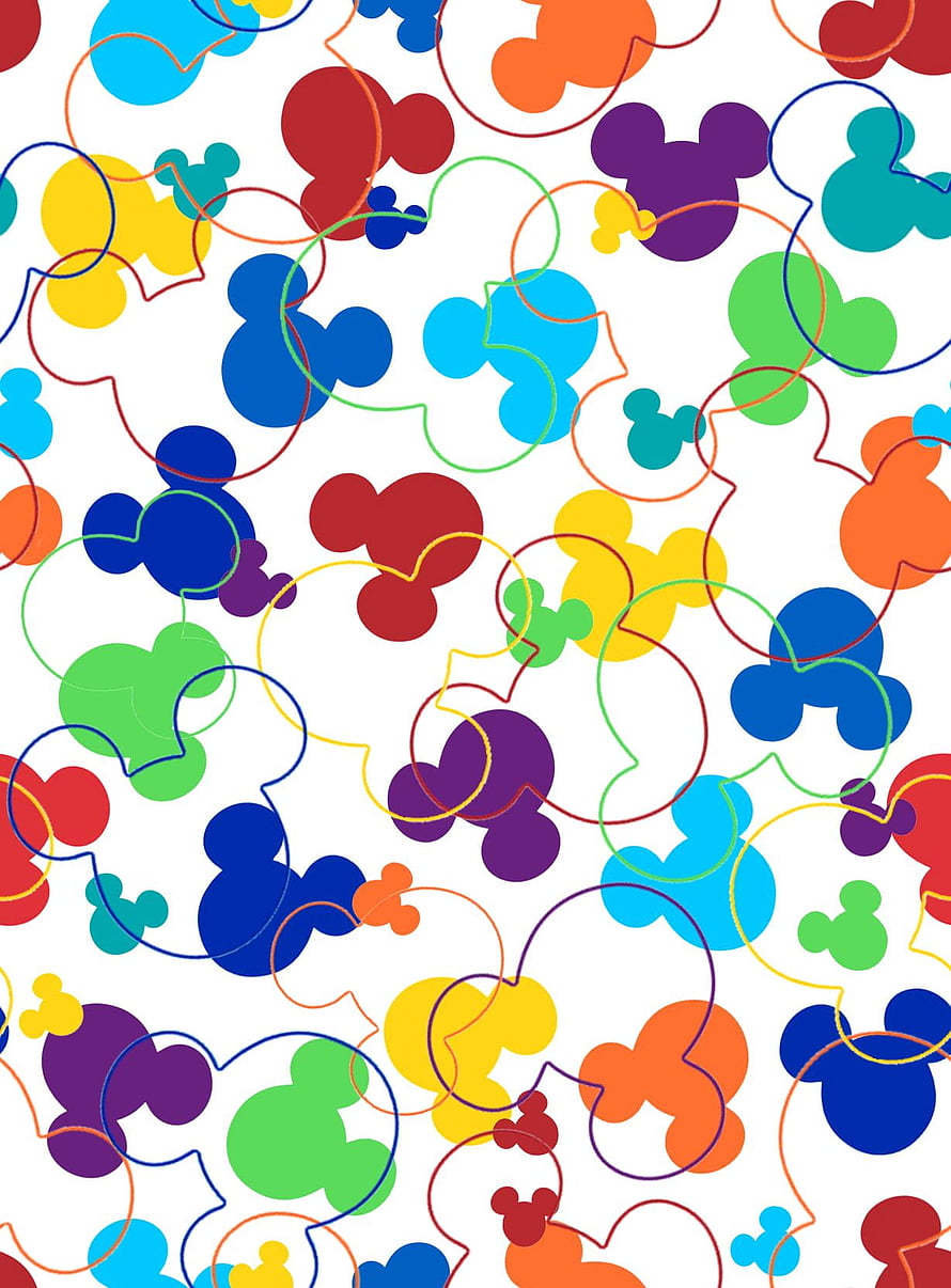 Colorful Mickey Mouse Silhouette Pattern on White Background HD phone wallpaper