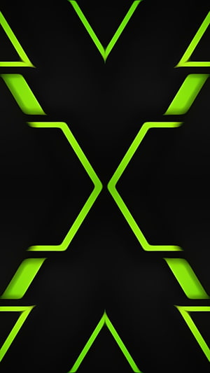 Neon Green Geometric X Pattern on Black Background for Gamers and Tech Enthusiasts HD phone wallpaper
