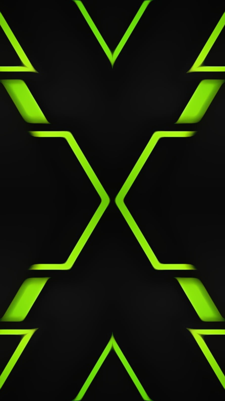 Neon Green Geometric X Pattern on Black Background for Gamers and Tech Enthusiasts HD phone wallpaper