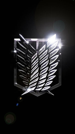 Attack on Titan Wings of Freedom Emblem with Metallic Chrome Finish and Dramatic Lens Flare HD phone wallpaper