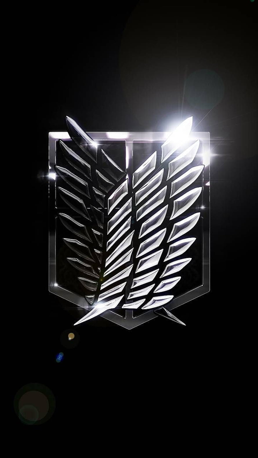 Attack on Titan Wings of Freedom Emblem with Metallic Chrome Finish and Dramatic Lens Flare HD phone wallpaper