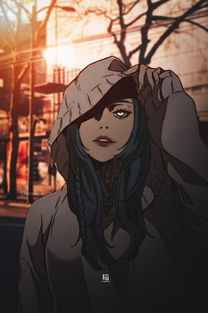 Noah from Wind Breaker in a Hooded Coat Against a Golden Sunset Cityscape HD phone wallpaper