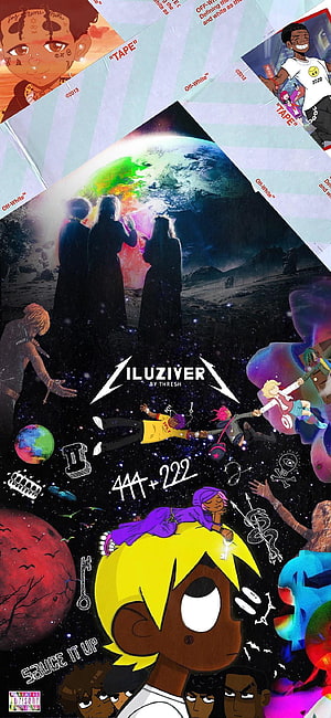 Lil Uzi Vert Cartoon Collage with Space and Off-White Branding HD phone wallpaper