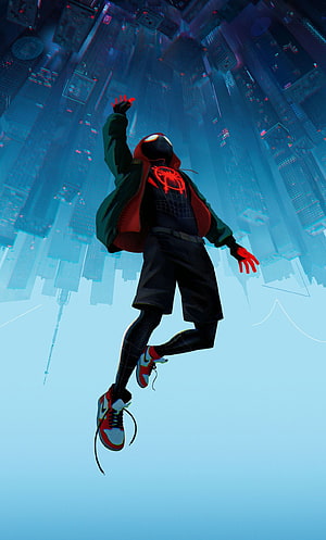 Miles Morales Spider-Man Leaping Through a Futuristic Cyberpunk Cityscape, SpiderMan Into The Spider Verse Movie 10k 6, 1280x2120 HD phone wallpaper