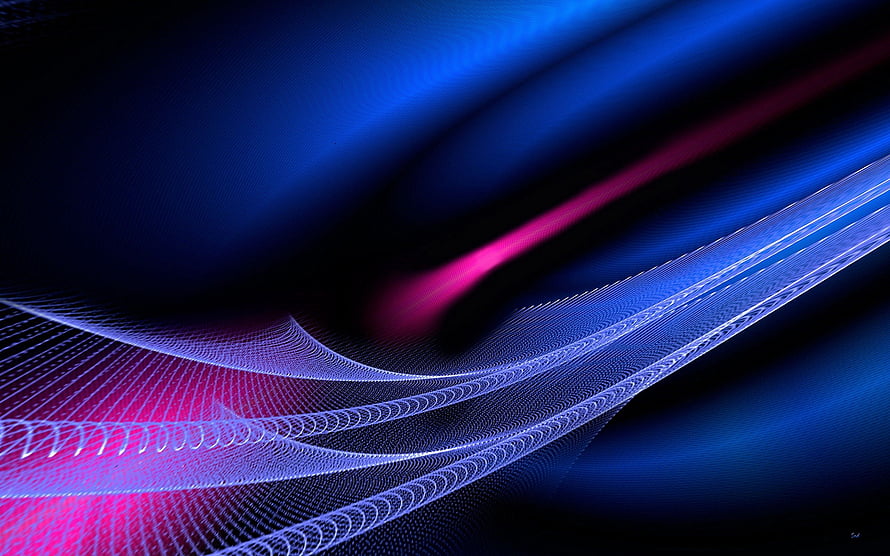 Neon Blue and Magenta Abstract Wave Grid with Flowing Digital Light Trails HD wallpaper