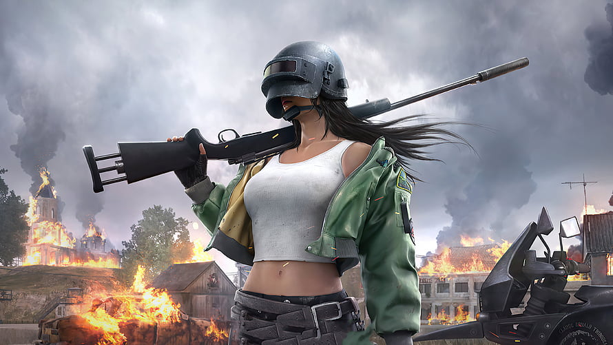 PUBG Female Soldier with Sniper Rifle in War Zone HD wallpaper