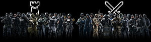 Tom Clancy's Rainbow Six Siege Elite Operators Lineup with Team Emblems on Black Background HD wallpaper