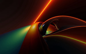 Vibrant Abstract 3D Render with Glowing Neon Lines and Dark Curved Surfaces HD wallpaper
