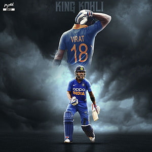 Virat Kohli in Indian Cricket Gear with Dramatic Smoke Background HD phone wallpaper