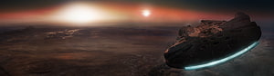 Star Wars Star Destroyer Cruising Over a Desert Planet at Sunset HD wallpaper
