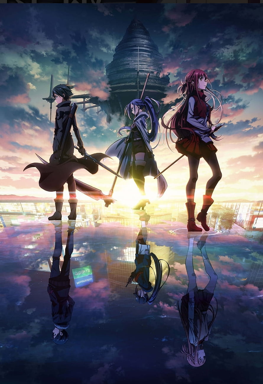 Sword Art Online Progressive Anime Poster Featuring Kirito and Asuna at Sunset HD phone wallpaper
