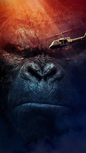 King Kong Skull Island Close-Up Portrait With Helicopter HD phone wallpaper