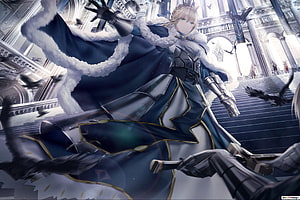 Artoria Pendragon Lancer in Royal Armor and Cape from Fate Grand Order HD wallpaper
