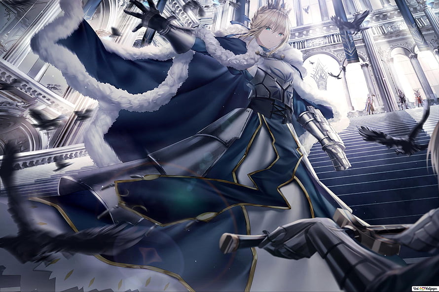 Artoria Pendragon Lancer in Royal Armor and Cape from Fate Grand Order HD wallpaper