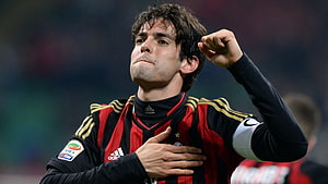 Kaka in AC Milan Striped Jersey with Fist Raised in Celebration HD wallpaper