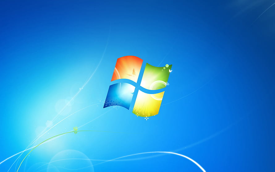 Windows 7 Harmony Desktop Wallpaper with Colorful Flag Logo on Blue Background HD wallpaper