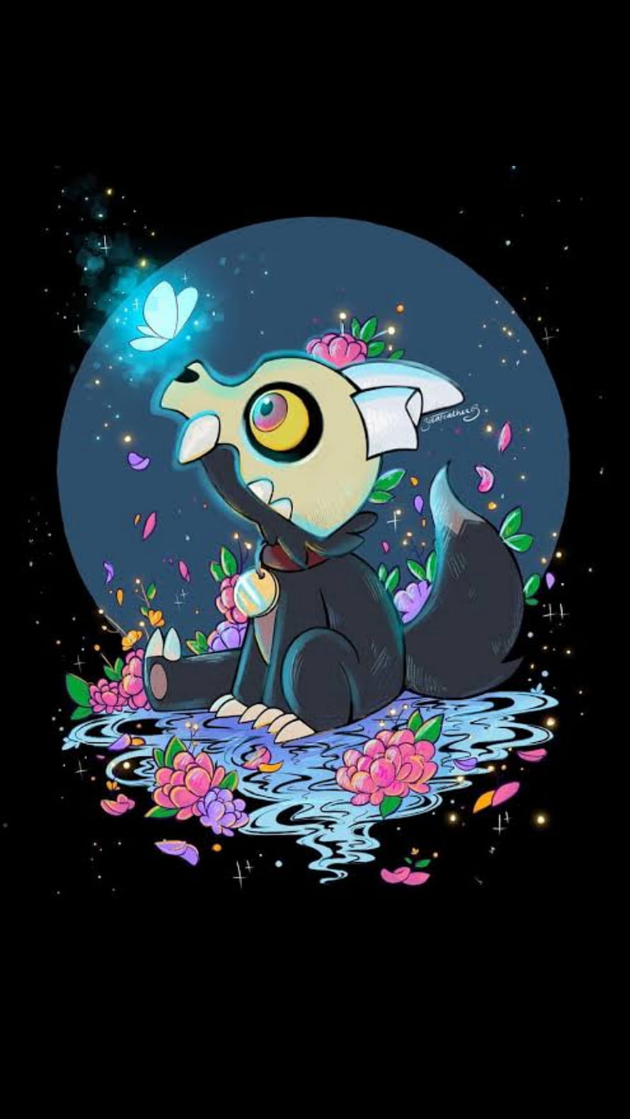 King from The Owl House Reaching for a Glowing Butterfly Amidst Floating Flowers and Water HD phone wallpaper
