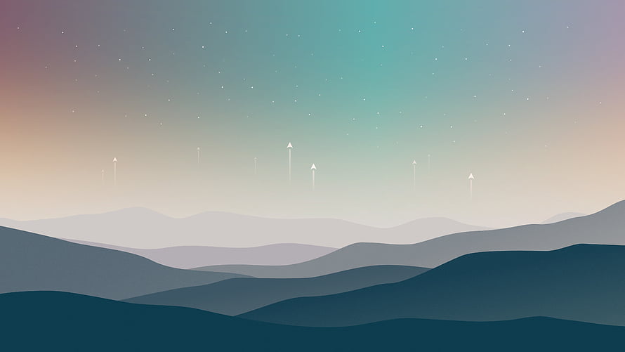Minimalist Digital Art of Layered Mountain Ranges Under a Starry Aurora Sky HD wallpaper