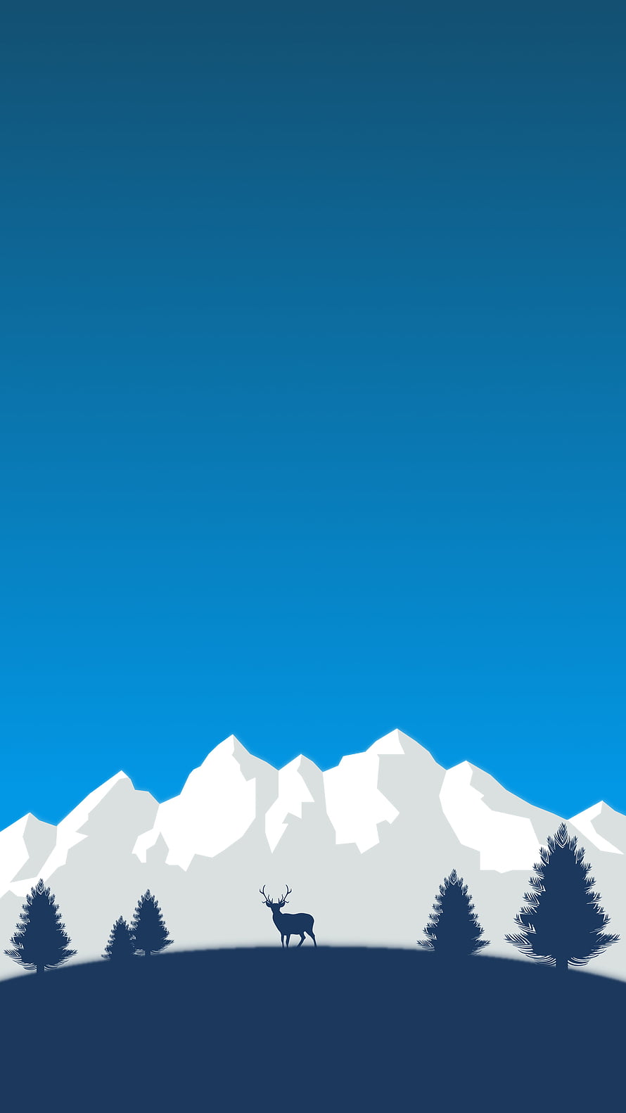 Minimalist Deer Silhouette on Snowy Mountain Ridge with Pine Trees HD phone wallpaper