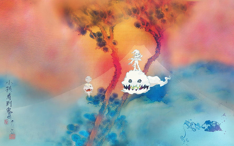 Watercolor Fantasy Illustration with Ghostly Figures and Vibrant Abstract Landscape HD wallpaper