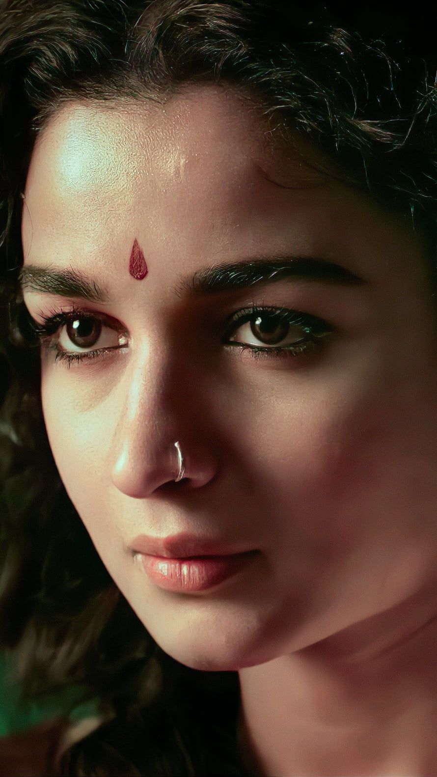 Alia Bhatt Close-Up Portrait with Traditional Bind and Nose Ring HD phone wallpaper