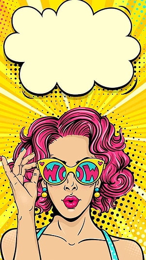 Pink Haired Woman Wearing Cat Eye Sunglasses in Vibrant Pop Art Style HD phone wallpaper