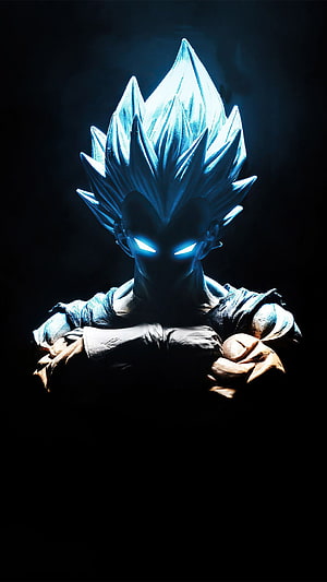 Goku Blue Aura Portrait with Glowing Eyes and Spiky Hair in Dark Setting HD phone wallpaper