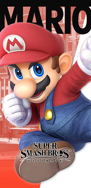 Mario in Dynamic Fighting Pose from Super Smash Bros Ultimate HD phone wallpaper