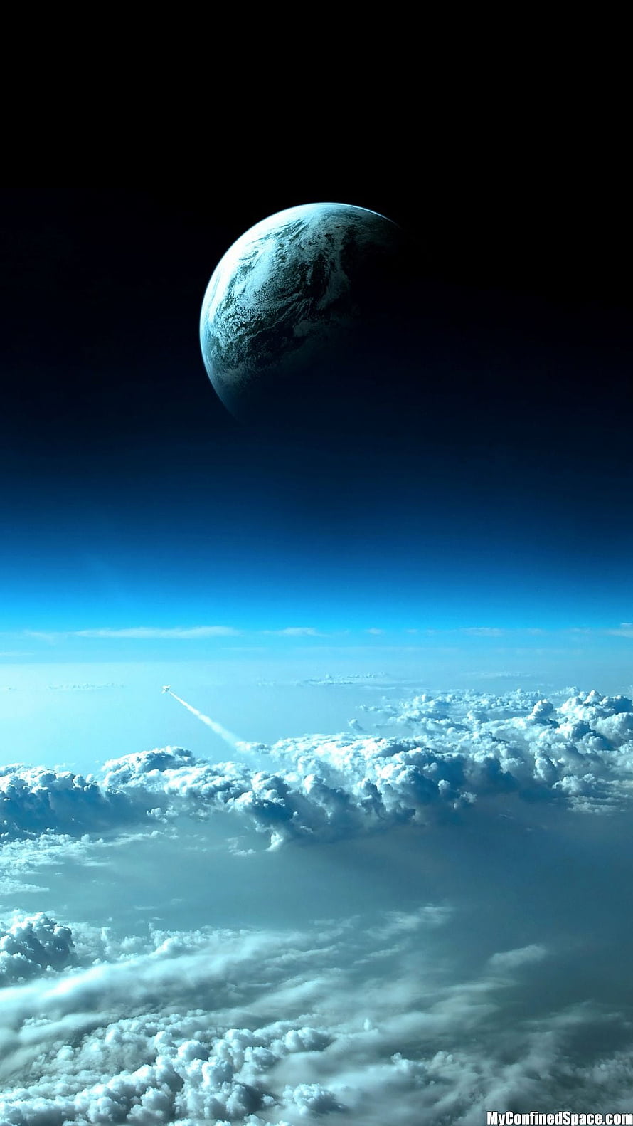 Dramatic View of Earth From Above the Clouds With a Distant Planet in Deep Space HD phone wallpaper