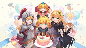 Guardian Tales Anime Characters Celebrating Birthday With Cake And Gifts HD wallpaper