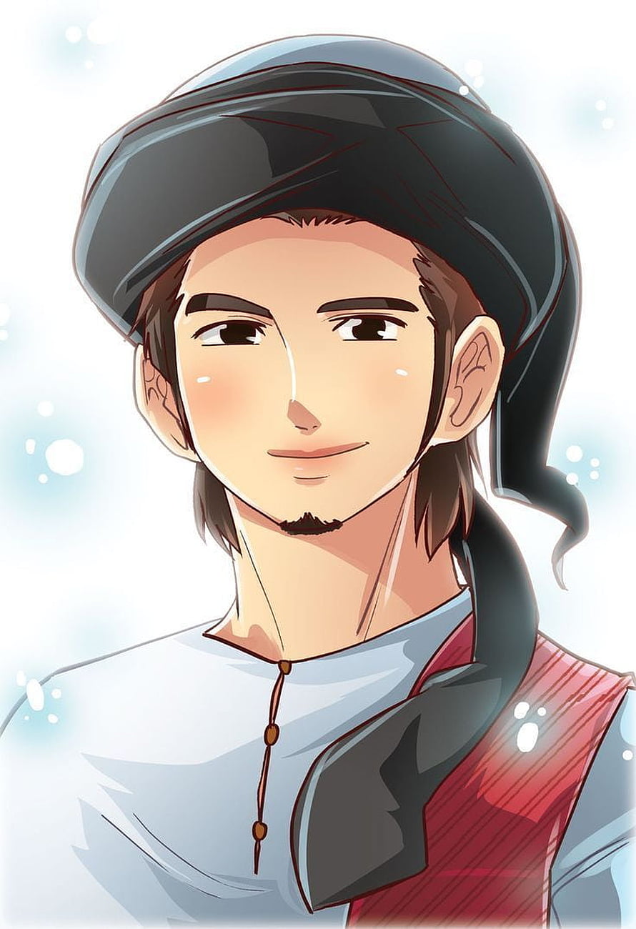 Anime Muslim Boy Portrait with Traditional Headwear and Soft Background HD phone wallpaper