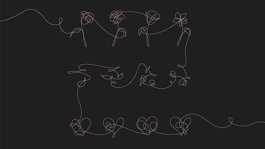 BTS Love Yourself Flower Album Line Art Floral Hearts and Roses on Dark Background HD wallpaper