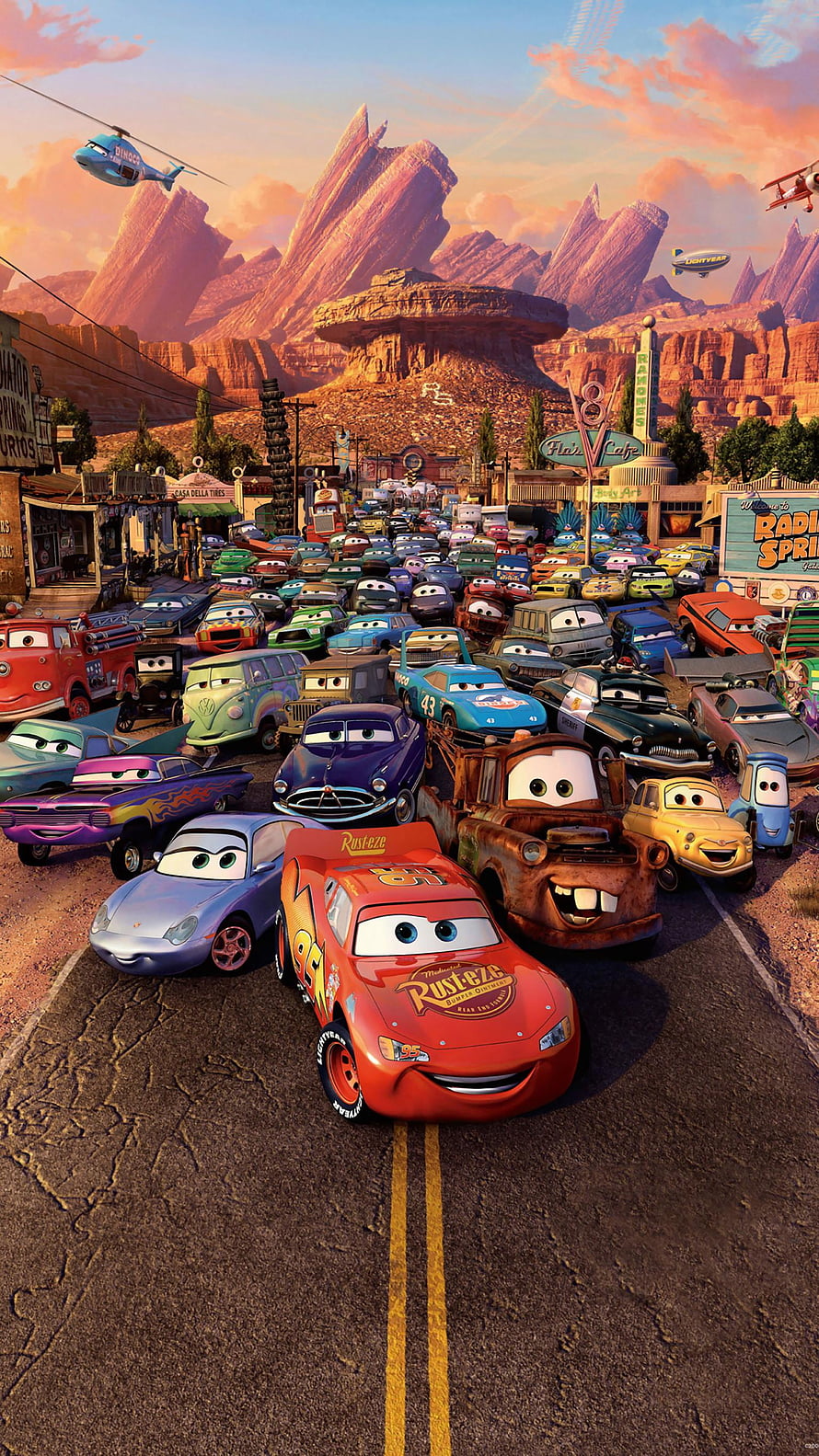 Lightning McQueen and Mater in Radiator Springs from the Cars movie HD phone wallpaper