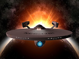 Star Trek Enterprise NCC-1701-A Starship Hovering Above a Planet with Nebula Background HD wallpaper