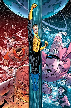 Invincible Comic Art: Mark Grayson Flying Through Cosmic Battle Scene HD phone wallpaper